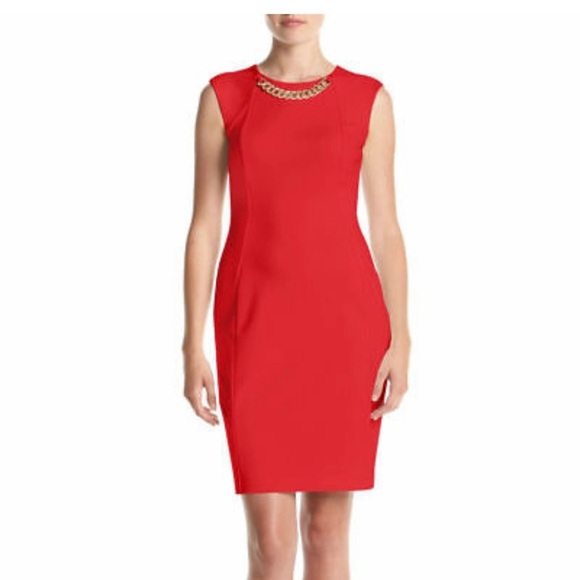 Calvin Klein Dress True Red Gold Chain - Picture 1 of 9